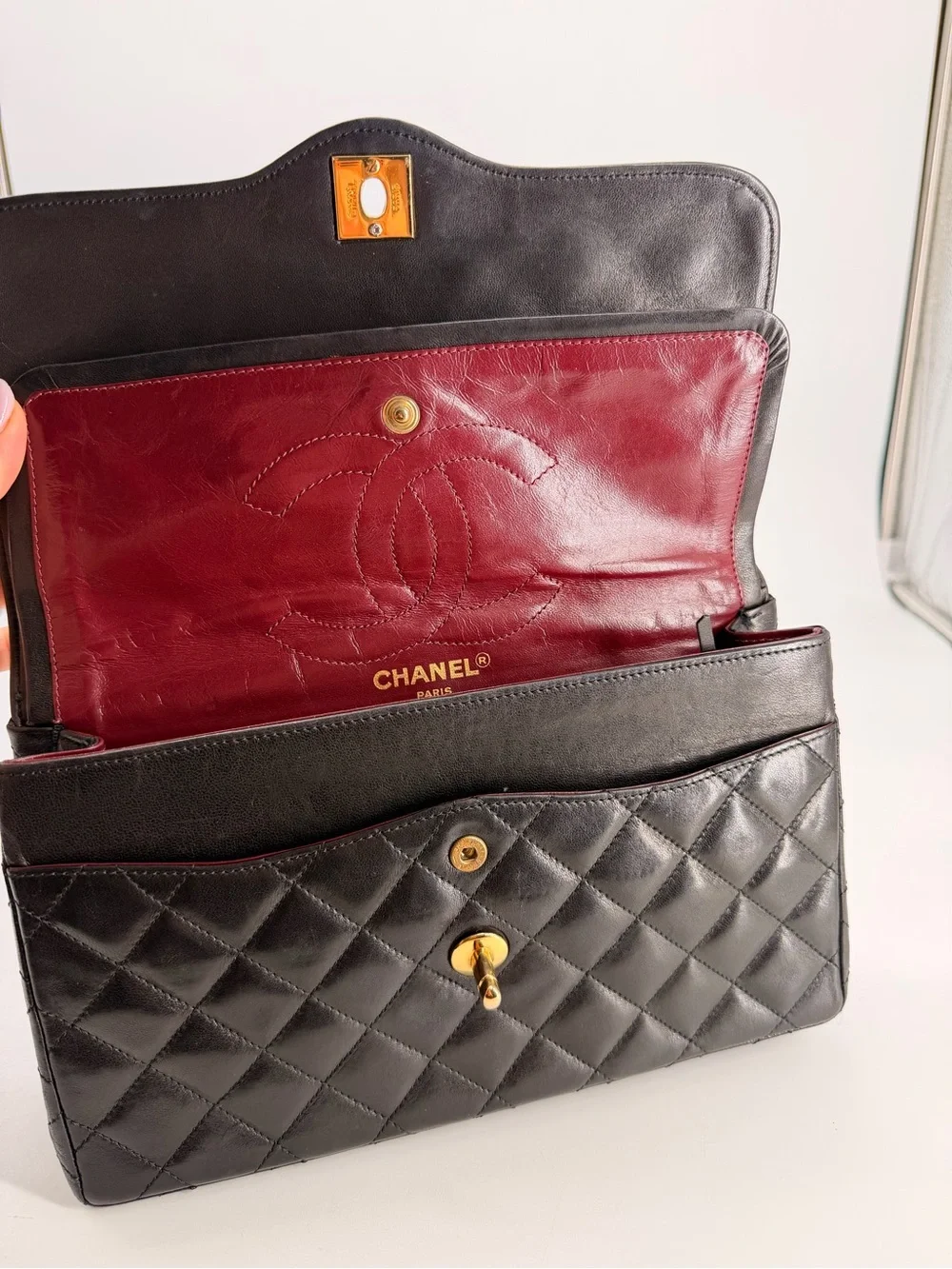 CHANEL Black Quilted Lambskin Paris Double Flap Bag
